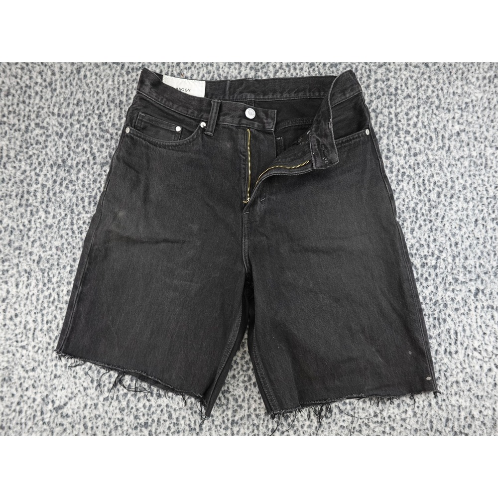 H&M Baggy Denim Shorts Mens 28 Black Cutoff Frayed Hem Streetwear Skater